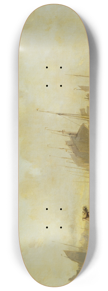 Eugne Isabey - Boats on the Shore at Calais 8.25 inch art skate deck