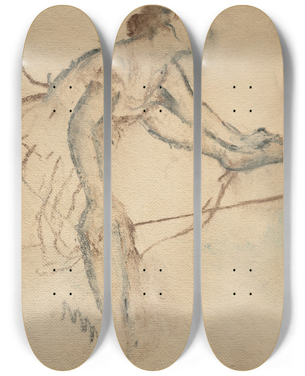 Triptych art skateboard deck of Edgar Degas Danseuse Assise_2 by Edgar Degas (1834-1917)