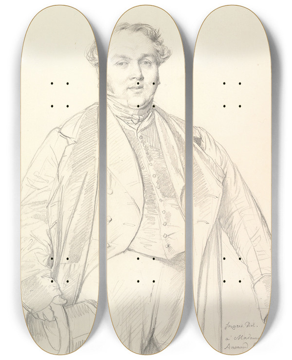 Triptych art skateboard deck of Jean Auguste Dominique Ingres Armand Bertin by Jean Auguste Dominique Ingres (1780-1867)