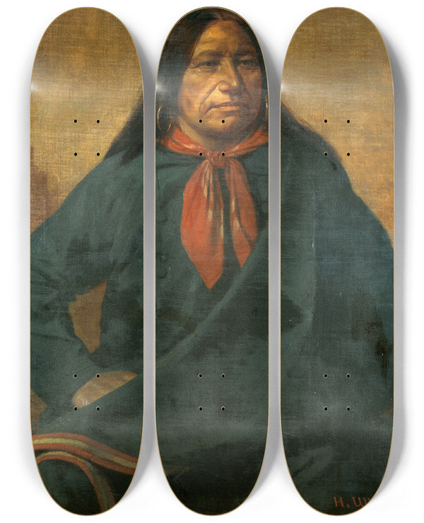 Triptych art skateboard deck of Henry Ulke Spotted Tail by Henry Ulke (1821-1910)