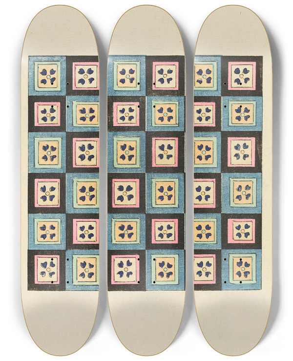 Triptych art skateboard deck of Korin Furuya Editor Bijutsukai Pl237 by Korin Furuya (Editor) (1875-1910)