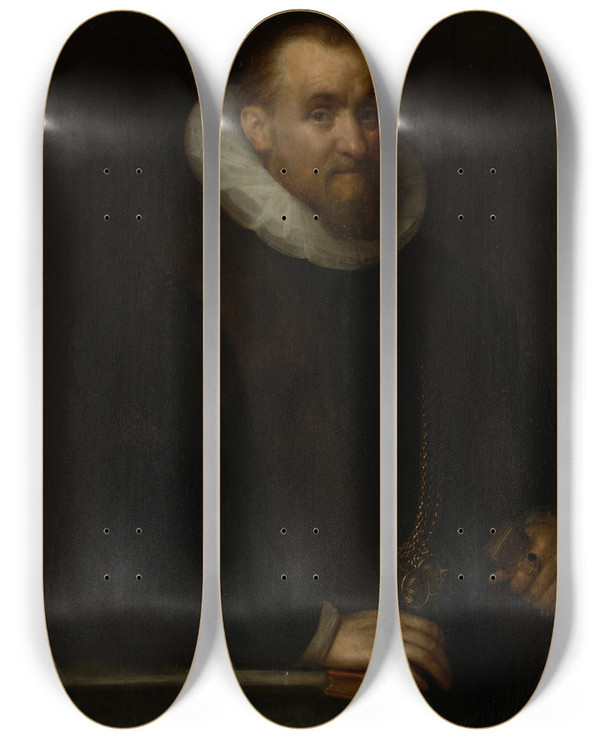 Triptych art skateboard deck of Gortzius Geldorp Portrait Of A Man by Gortzius Geldorp (1553-1618)