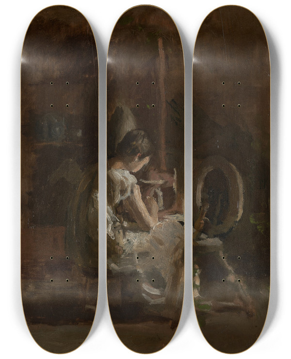 Triptych art skateboard deck of Thomas Eakins Sketches For Homespun by Thomas Eakins (1844-1916)