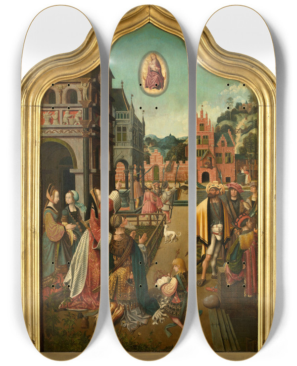 Triptych art skateboard deck of Jan Mostaert The Tiburtine Sibyl by Jan Mostaert