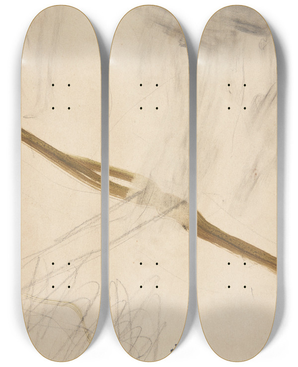 Triptych art skateboard deck of Peter Hansen Blyantsrids Og Grnt Vandfarverids by Peter Hansen (1868-1928)