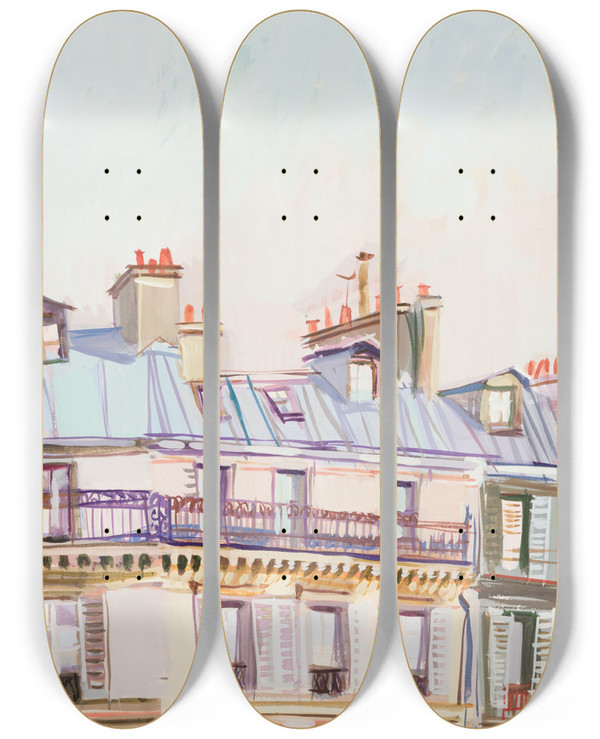 Triptych art skateboard deck of Karin Luts Pariis Maja Rduga by Karin Luts (1904-1993)