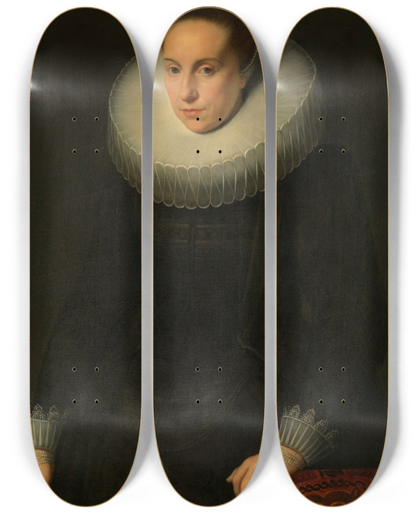 Triptych art skateboard deck of Cornelis De Vos Portrait Of A Woman_2 by Cornelis de Vos (1584-1651)