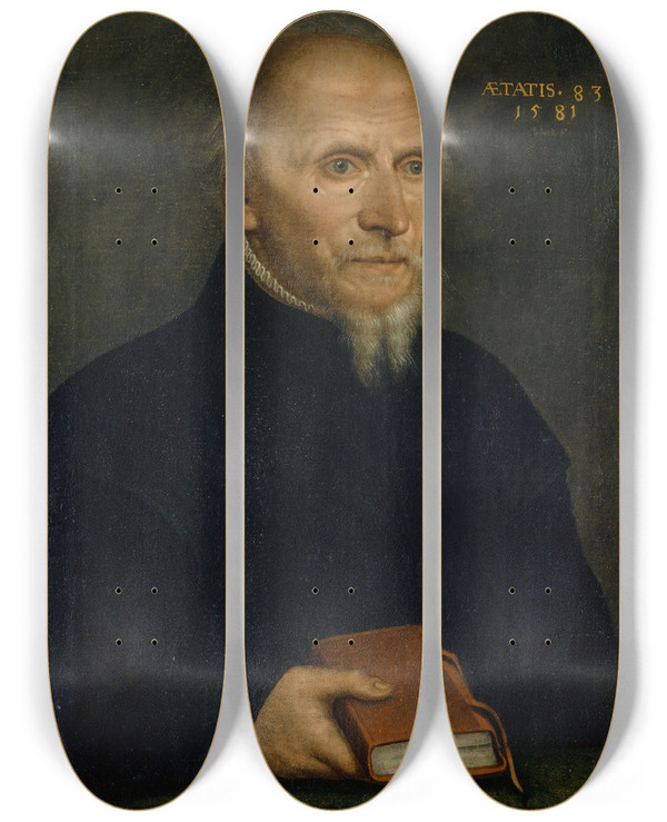 Triptych art skateboard deck of Hans Bock The Elder Portrait Of Thomas Platter by Hans Bock The Elder (1550-1624)