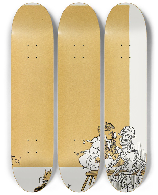 Triptych art skateboard deck of William Wallace Denslow The Rescue by William Wallace Denslow (1856-1915)