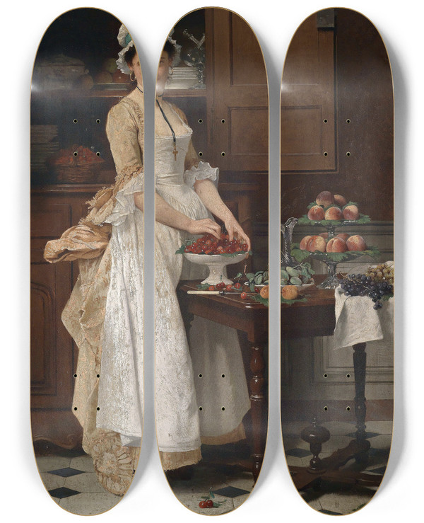 Triptych art skateboard deck of Joseph Caraud Das Kirschenmdchen by Joseph Caraud (1821-1905)