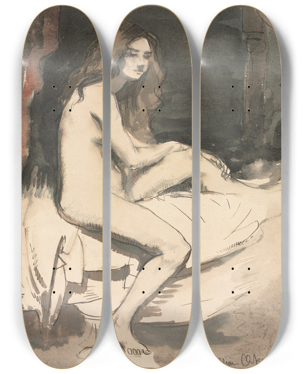 Triptych art skateboard deck of William Orpen Nude Study by William Orpen (1878-1931)