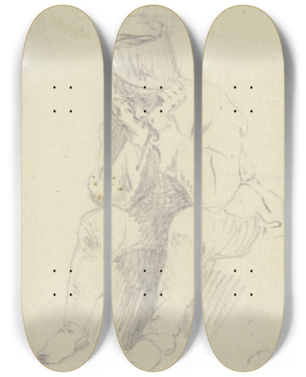 Triptych art skateboard deck of Daniel Nikolaus Chodowiecki Sitzender Mann Die Ellbogen Auf Die Knie Und Den Kopf In Beide Hnde Gesttzt by Daniel Nikolaus Chodowiecki (1726-1801)