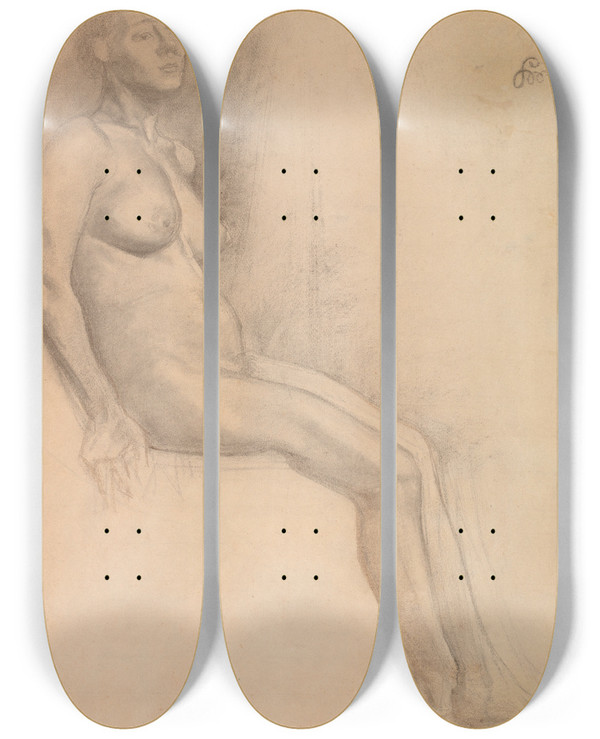 Triptych art skateboard deck of Stanisaw Wyspiaski Akt Siedzcej Kobiety by Stanislaw Wyspianski (1869-1907)