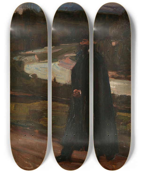Triptych art skateboard deck of Albert Weisgerber Mann Im Isartal by Albert Weisgerber (1878-1915)