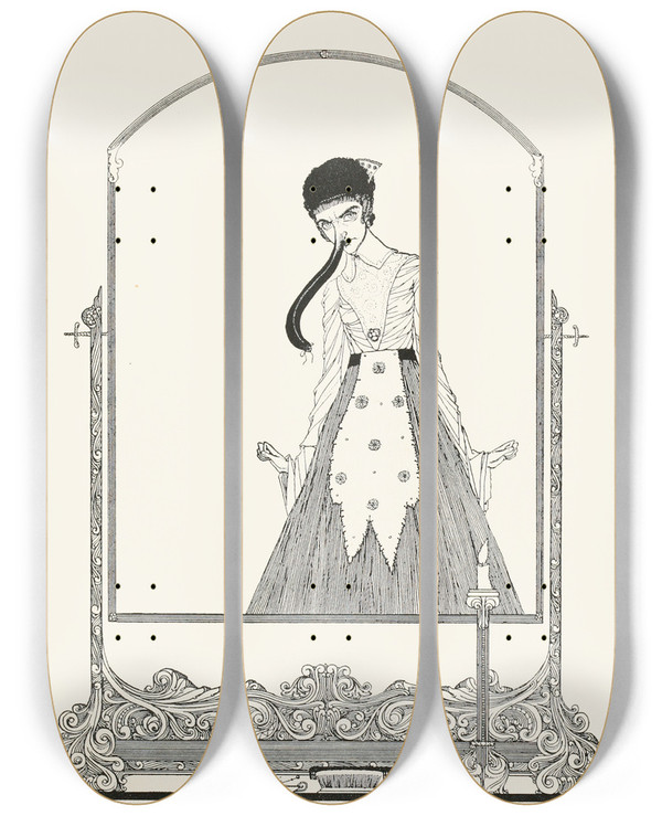 Triptych art skateboard deck of Harry Clarke Truth To Tell This New Ornament Did Not Set Off Her Beauty by Harry Clarke (1889-1931)