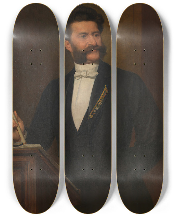 Triptych art skateboard deck of August Eisenmenger Johann Strauss Komponist Und Dirigent by August Eisenmenger (1830-1907)