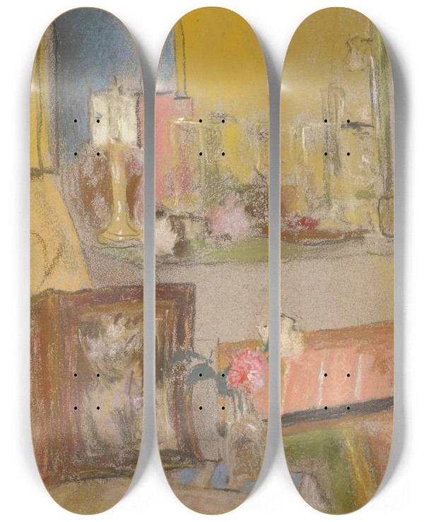 Triptych art skateboard deck of Douard Vuillard Coin De Cheminee Les Clayes by douard Vuillard (1868-1940)