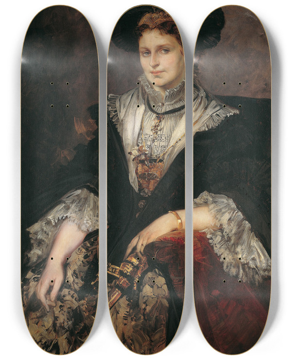 Triptych art skateboard deck of Hans Makart Portrait Of Bertha Von Piloty by Hans Makart (1840-1884)