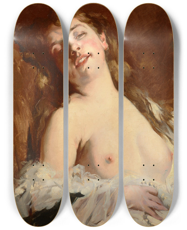 Triptych art skateboard deck of Charles Chaplin Rverie_2 by Charles Chaplin (1825-1891)