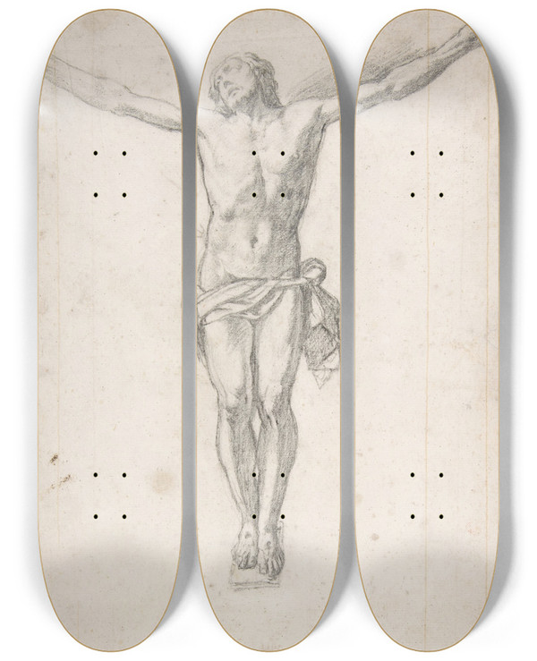 Triptych art skateboard deck of Girolamo Muziano Christ On The Cross_1 by Girolamo Muziano (1532-1592)