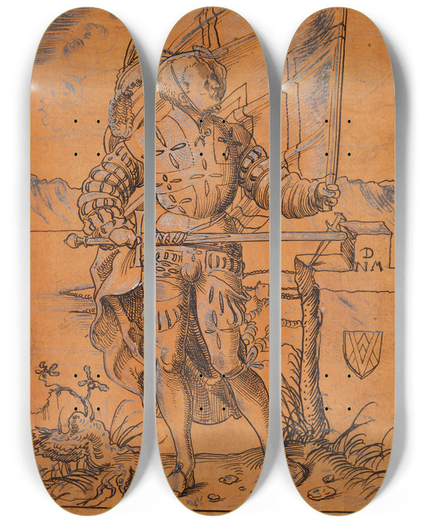 Triptych art skateboard deck of Niklaus Manuel Bannertrger by Niklaus Manuel (1484-1530)