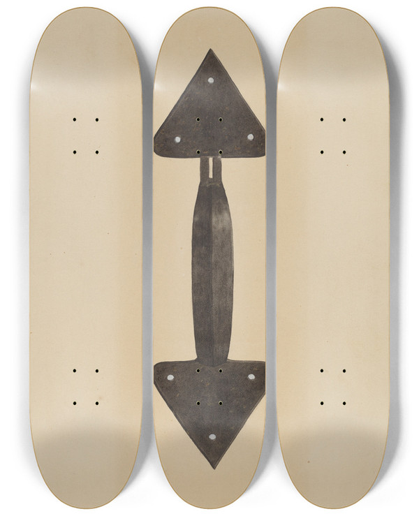 Triptych art skateboard deck of Richard Barnett Door Handle by Richard Barnett