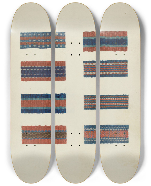 Triptych art skateboard deck of Edward D Williams Shaker Wool Braids by Edward D Williams