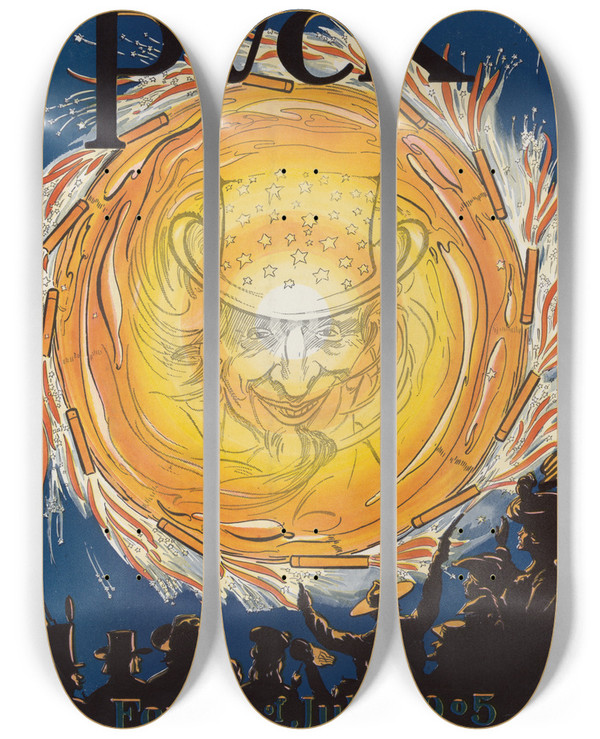 Triptych art skateboard deck of Frank Arthur Nankivell Fourth Of July 1905 by Frank Arthur Nankivell (1869-1959)
