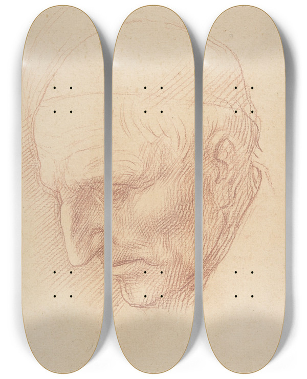 Triptych art skateboard deck of Alphonse Legros Head Of A Beadle by Alphonse Legros (1837-1911)