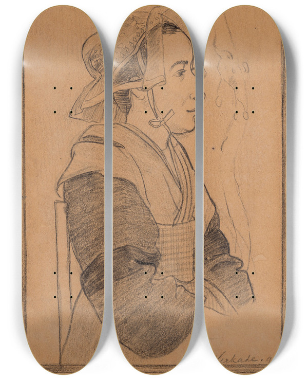 Triptych art skateboard deck of Jan Verkade Bretonne De Profil by Jan Verkade (1868-1946)