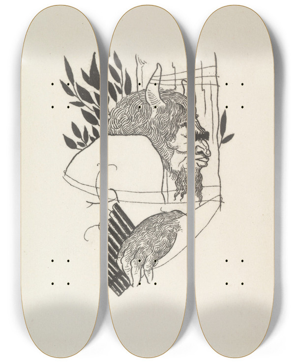 Triptych art skateboard deck of Aubrey Vincent Beardsley Grotesques By Aubrey Beardsley 7 by Aubrey Vincent Beardsley (1872-1898)