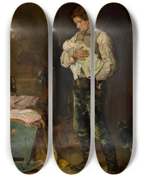 Triptych art skateboard deck of Max Liebermann Der Witwer by Max Liebermann (1847-1935)