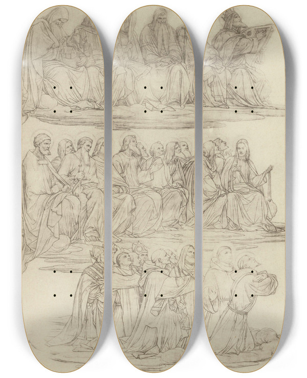 Triptych art skateboard deck of Eduard Von Steinle Entwurf Zu Einem Altarlinker Flgel by Eduard Von Steinle (1810-1886)