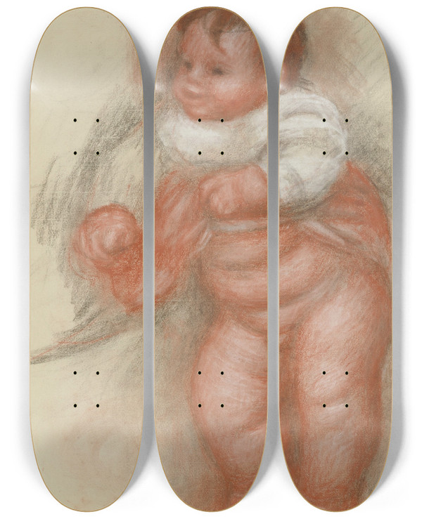 Triptych art skateboard deck of Pierreauguste Renoir Enfant Nu Debout by Pierre-Auguste Renoir (1841-1919)