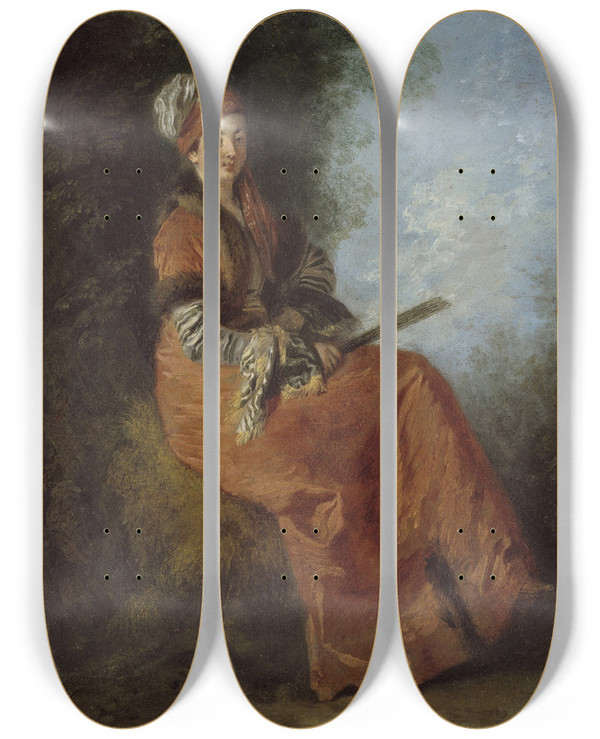 Triptych art skateboard deck of Jeanantoine Watteau The Dreamer La Rveuse by Jean-Antoine Watteau (1684-1721)