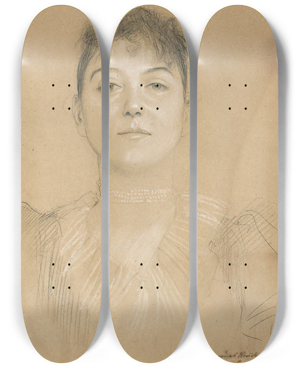 Triptych art skateboard deck of Gustav Klimt Portrait Einer Frau by Gustav Klimt (1862-1918)