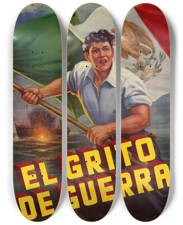 Triptych art skateboard deck of David Arreola El Grito De Guerra by David Arreola (20-)