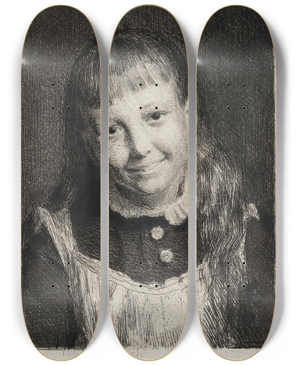 Triptych art skateboard deck of Carl Bloch The Laughing Girl Portrait Of Ida Alma Bloch by Carl Bloch (1834-1890)