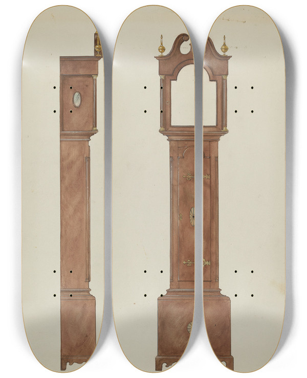 Triptych art skateboard deck of Geoffrey Holt Grandfathers Clock by Geoffrey Holt (20-)