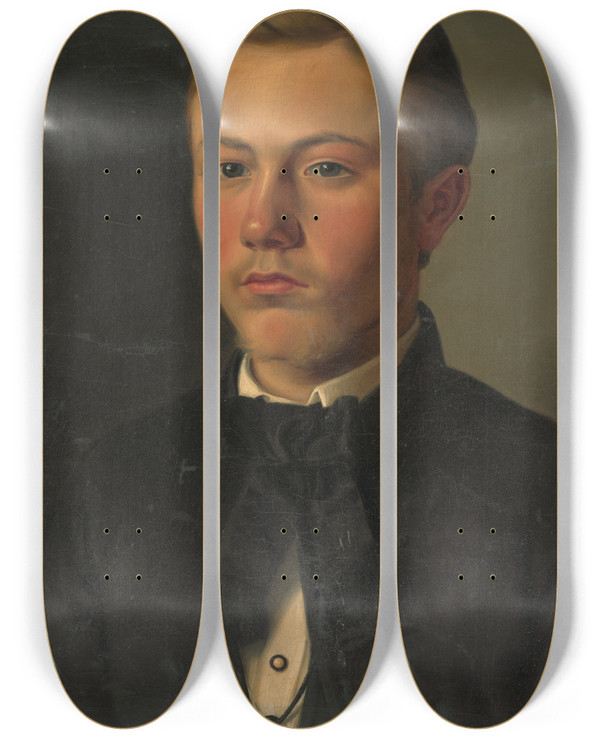 Triptych art skateboard deck of Gyula Benczr Portrait Of Gejz Bencr by Gyula Benczur (1844-1920)