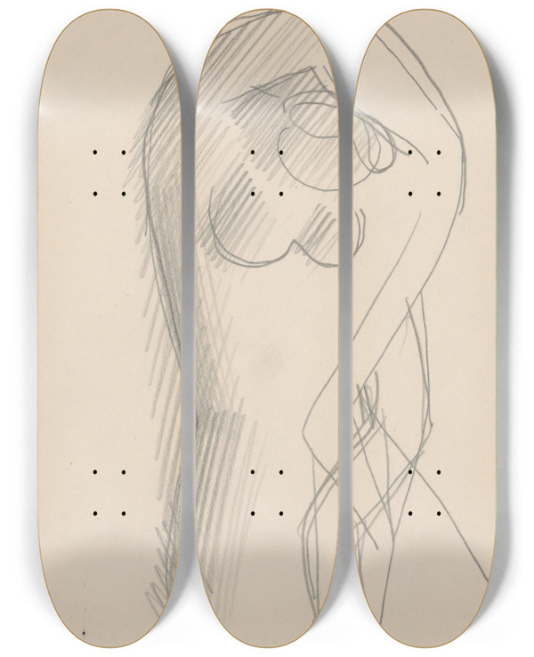 Triptych art skateboard deck of Mikul Galanda Sketchbook_25 by Mikulas Galanda (1895-1938)