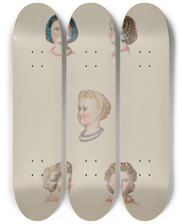 Triptych art skateboard deck of Eugene Croe Three Dolls by Eugene Croe (20-)