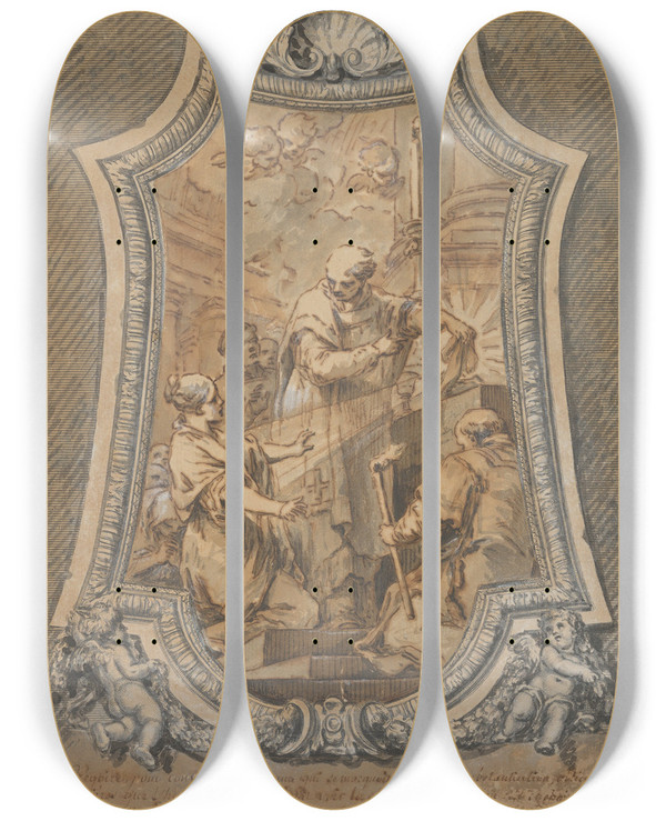 Triptych art skateboard deck of Charlesandr Van Loo The Mass Of St Gregory by Charles-Andr van Loo (1705-1765)