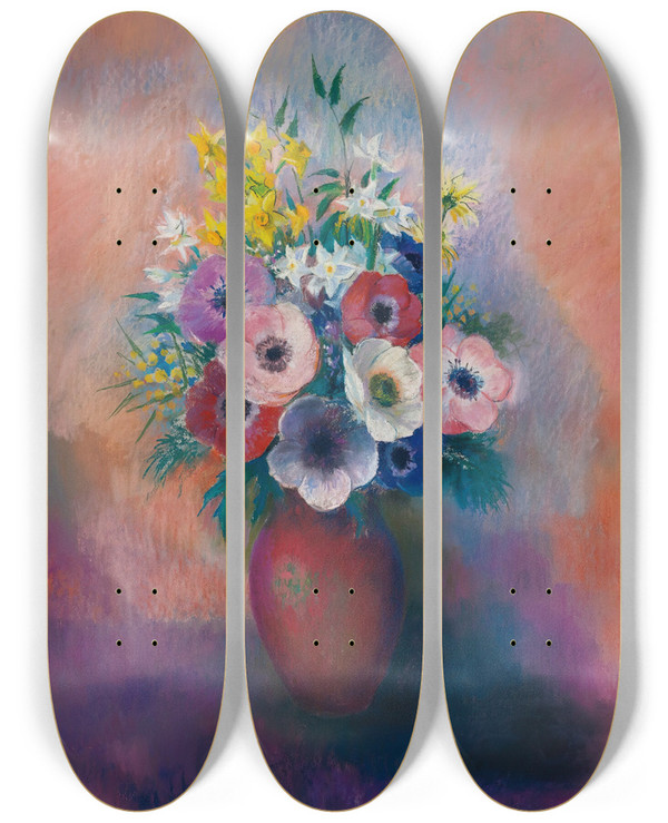 Triptych art skateboard deck of Odilon Redon Vase Danmones by Odilon Redon (1840-1916)