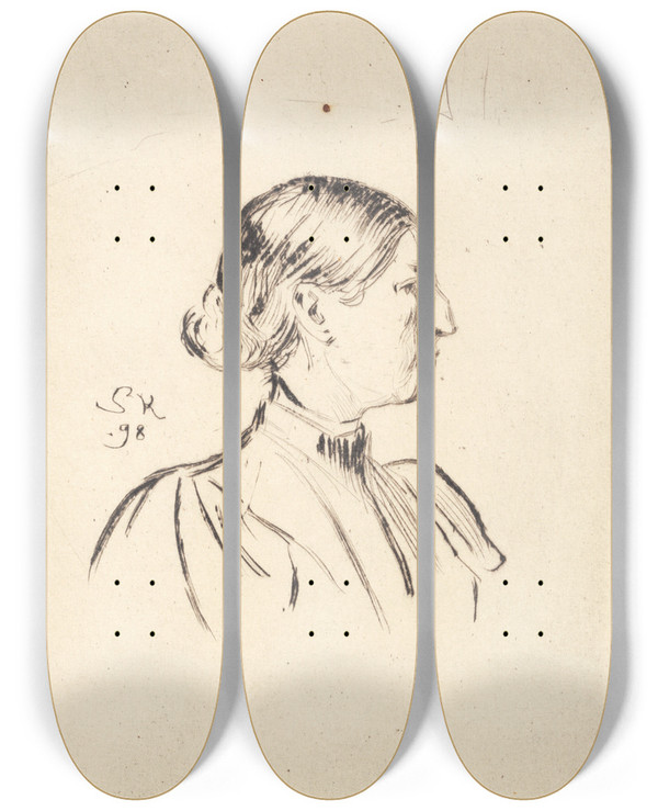 Triptych art skateboard deck of Peder Severin Kryer Portrt Af Anna Ancher Profil by Peder Severin Kroyer (1851-1909)