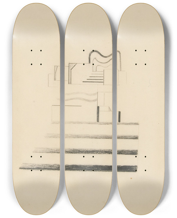 Triptych art skateboard deck of Viking Eggeling Original Drawings 09 by Viking Eggeling (1880-1925)