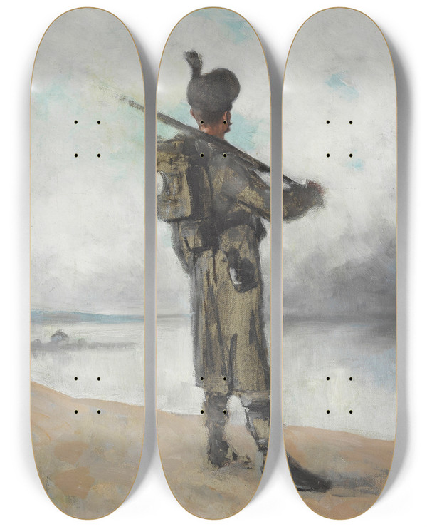Triptych art skateboard deck of Nicolae Grigorescu Danube Guard Santinela by Nicolae Grigorescu (1838-1907)
