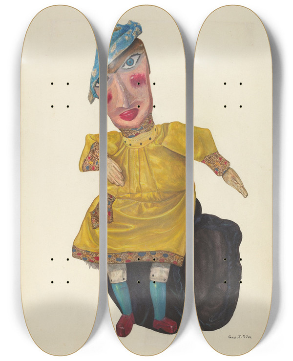 Triptych art skateboard deck of George File Innkeepers Daughter by George File