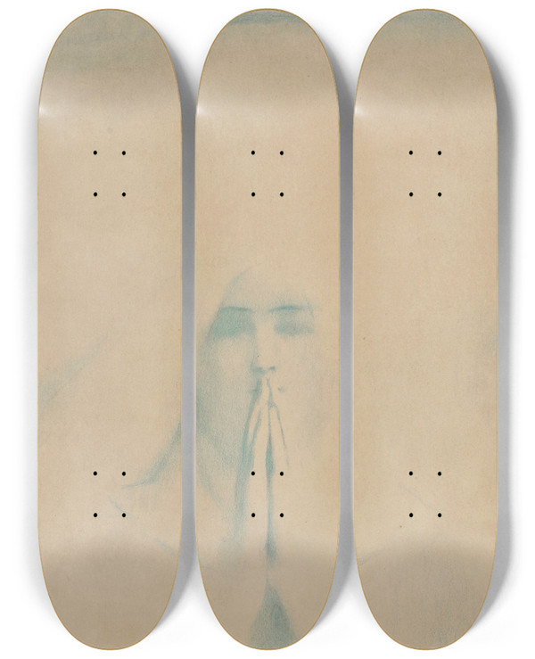 Triptych art skateboard deck of Fernand Khnopff Le Silence De La Neige by Fernand Khnopff (1858-1921)