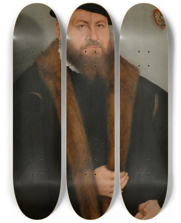 Triptych art skateboard deck of Lucas Cranach The Younger Portrait Of A Man_2 by Lucas Cranach the Younger (1515-1586)